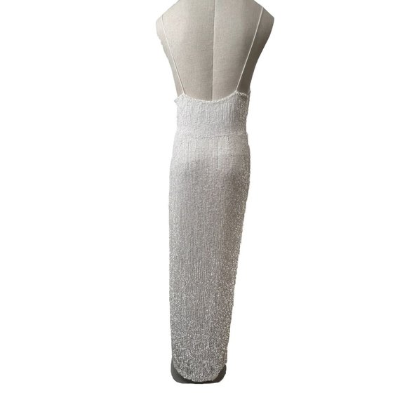 RETROFÉTE Katya Maxi Dress Gown in Moonglow White Sequin Bridal Evening sz L - Picture 13 of 16